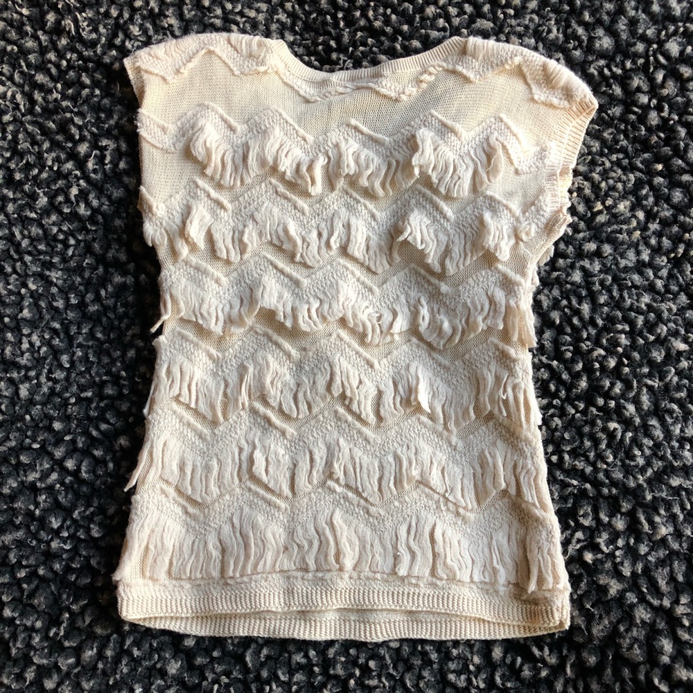 Anthropologie cream fringe sweater top medium - Picture 2 of 3